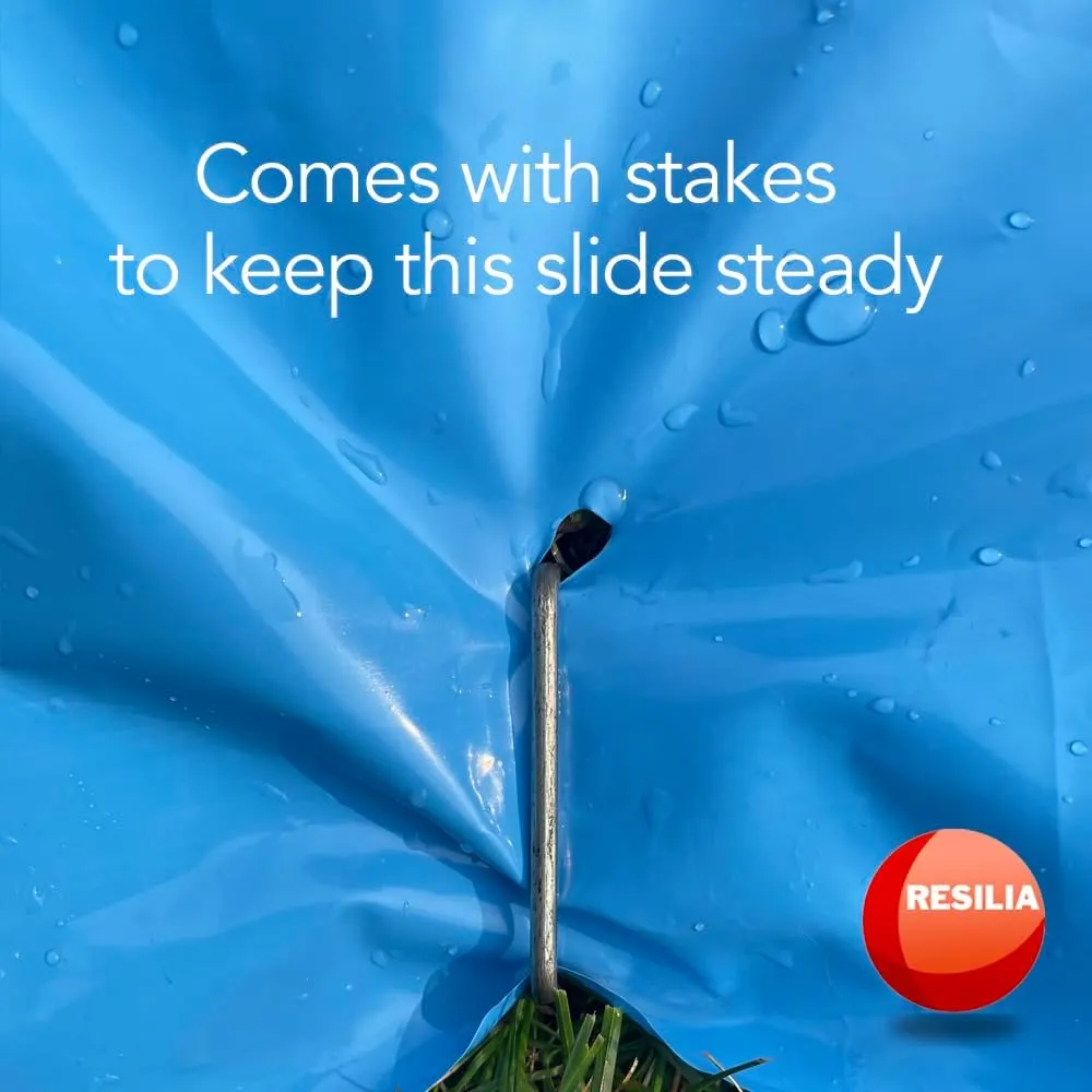 RESILIA - Super Slip Lawn Water Slide XXL, 30 Feet Long x 8 Feet Wide, for Adults and Teens, Powder Blue with Hold Steady Stakes, Made in The USA