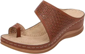 rismart Women's Slide Wedge Sandal Ring Toe Summer Hollow Flip Flops Bunion Corrector Slippers