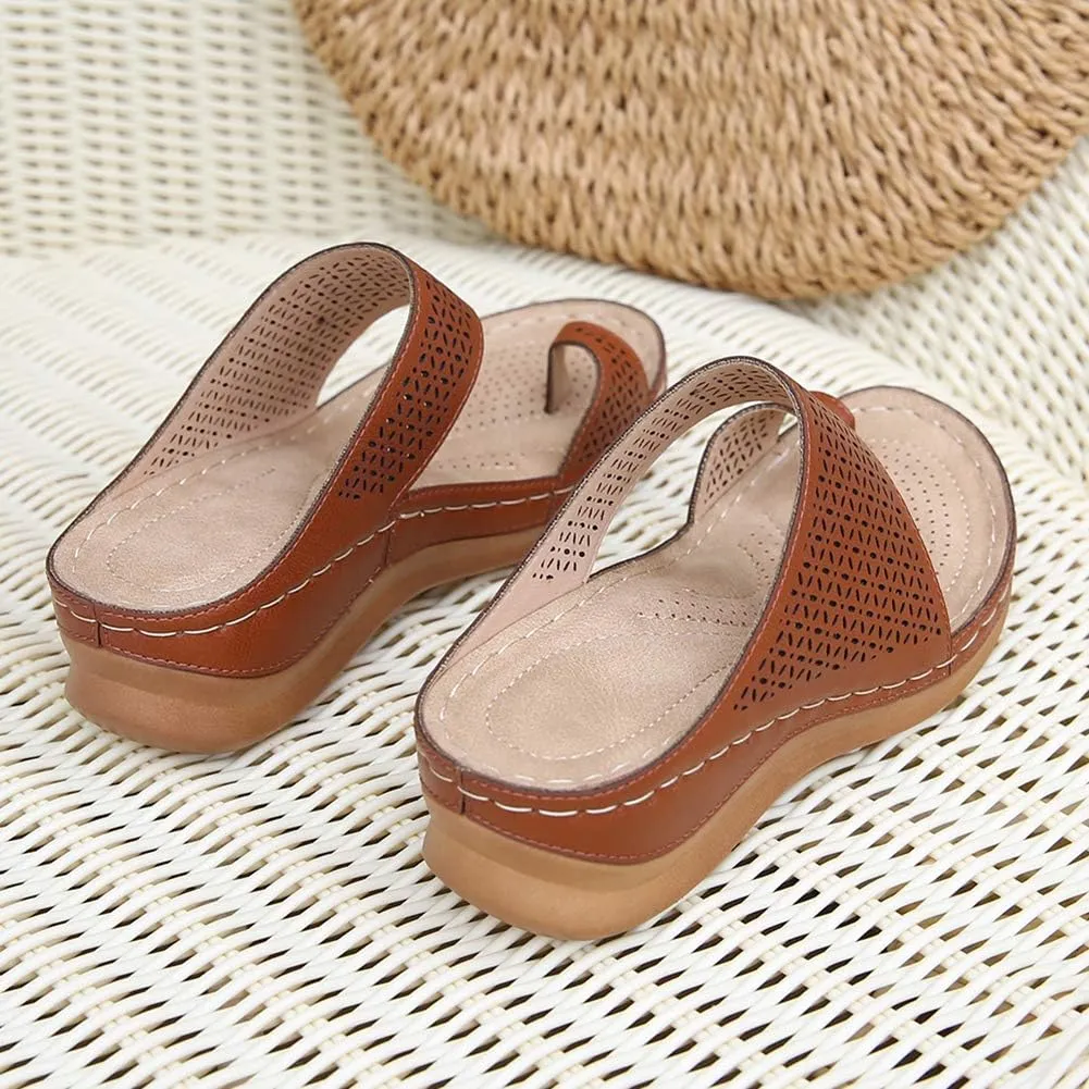 rismart Women's Slide Wedge Sandal Ring Toe Summer Hollow Flip Flops Bunion Corrector Slippers