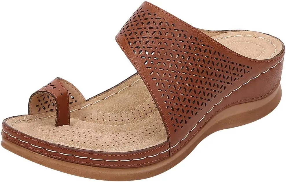 rismart Women's Slide Wedge Sandal Ring Toe Summer Hollow Flip Flops Bunion Corrector Slippers
