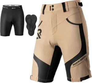 ROCK BROS Men’s Mountain Bike Shorts with Detachable 4D Padded Liner, Hook-&-Loop Waist & Zipper Pocket Lightweight Baggy
