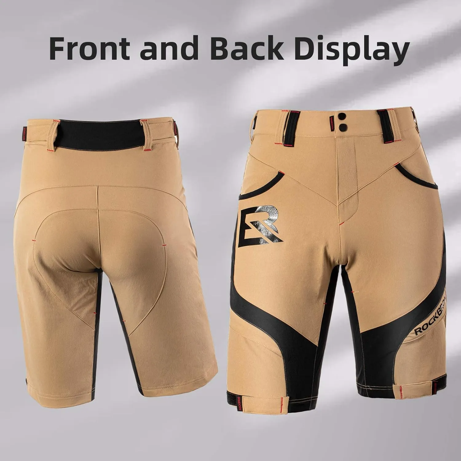 ROCK BROS Men’s Mountain Bike Shorts with Detachable 4D Padded Liner, Hook-&-Loop Waist & Zipper Pocket Lightweight Baggy