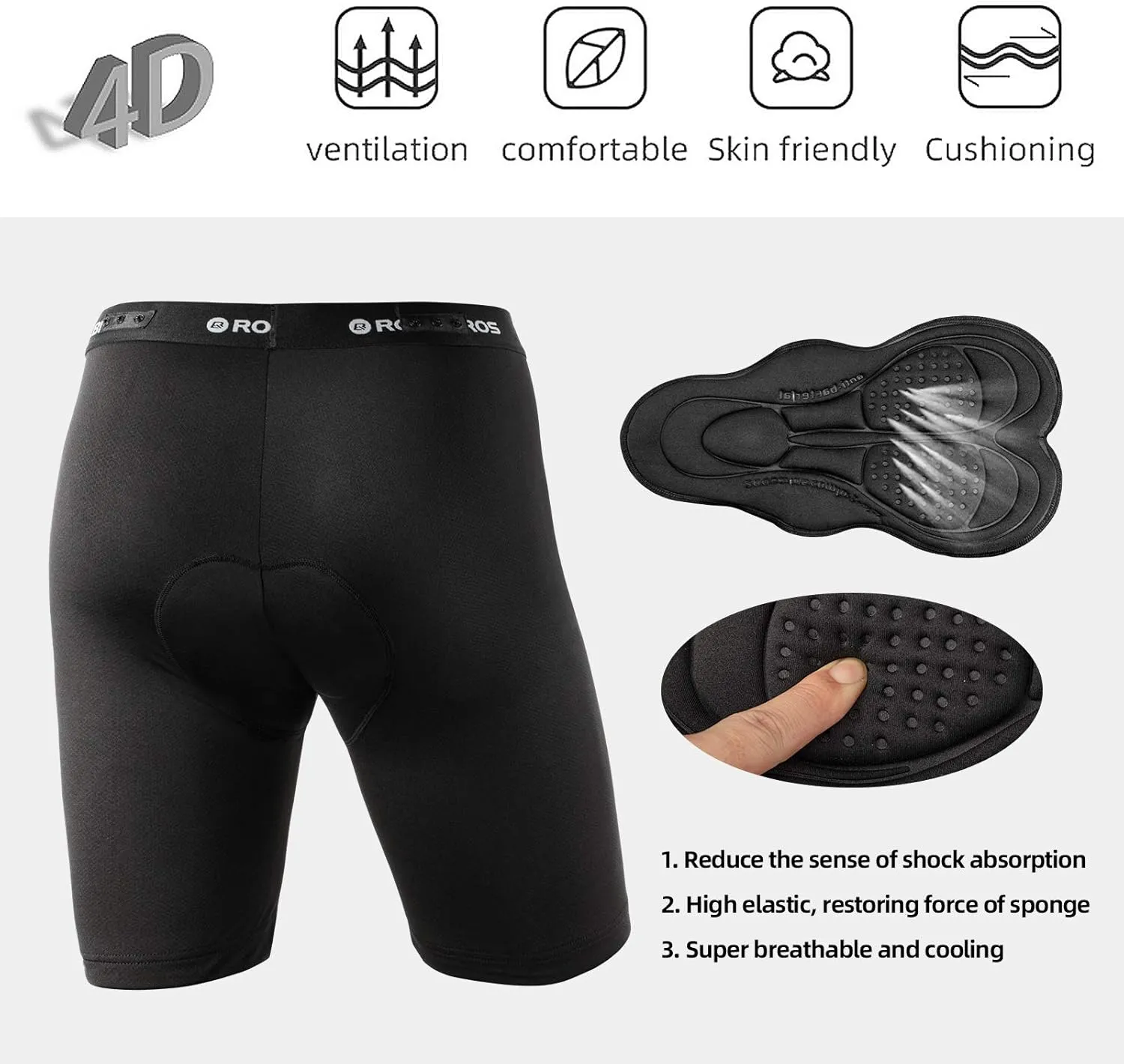 ROCK BROS Men’s Mountain Bike Shorts with Detachable 4D Padded Liner, Hook-&-Loop Waist & Zipper Pocket Lightweight Baggy