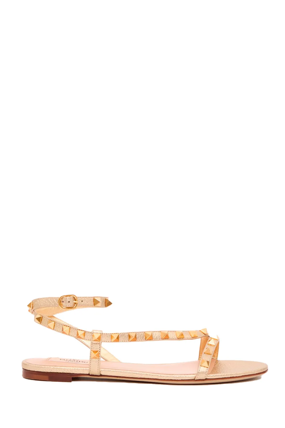 Rockstud Sandal In Laminated Grainy Calfskin