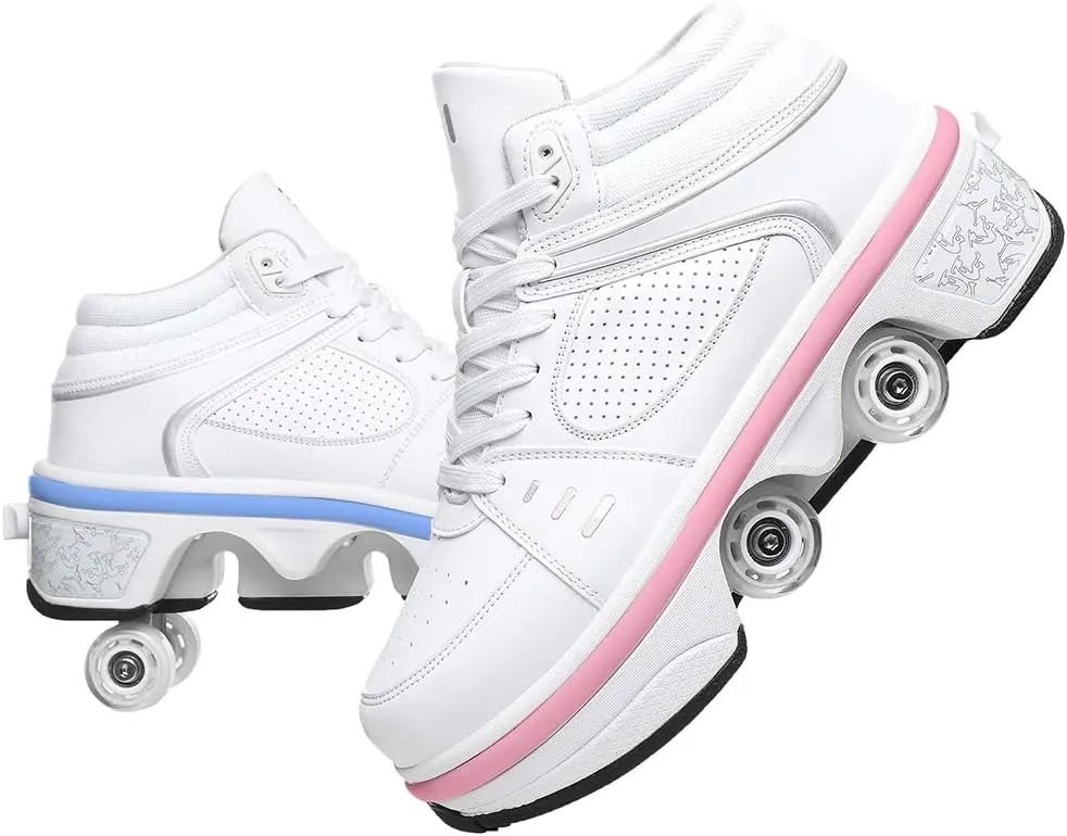 Roller Skate Shoes for Women, Double-Row Deform Quad Roller Skates, Automatic Walking Shoes Detachable Roller Skate, Shoes with Wheels for Girls Boys, Skating Shoes Unisex