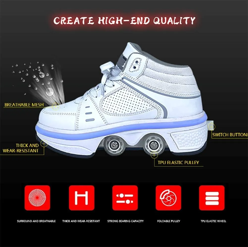 Roller Skate Shoes for Women, Double-Row Deform Quad Roller Skates, Automatic Walking Shoes Detachable Roller Skate, Shoes with Wheels for Girls Boys, Skating Shoes Unisex
