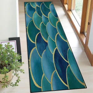 Runner Rug Washable 2x6 Fish Scale Wave Japanese Luxury Seamless Pattern Watercolor Hand Drawn Non-Slip Hallway Area Rug Indoor Outdoor Home Decor for Entryway Bathroom Kitchen Carpet Yoga Floor Mat