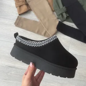 SALE Tas fleece lined platform slipper mule - black