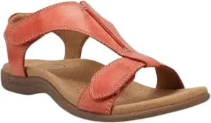 Sandals for Women Casual Summer Leather Sandal Platform Wedge Sandal Comfort Arch Support Cooling Gel Padding and an Adjustable Fit Walking Comfort Sandals,Red,US4.5/EU35