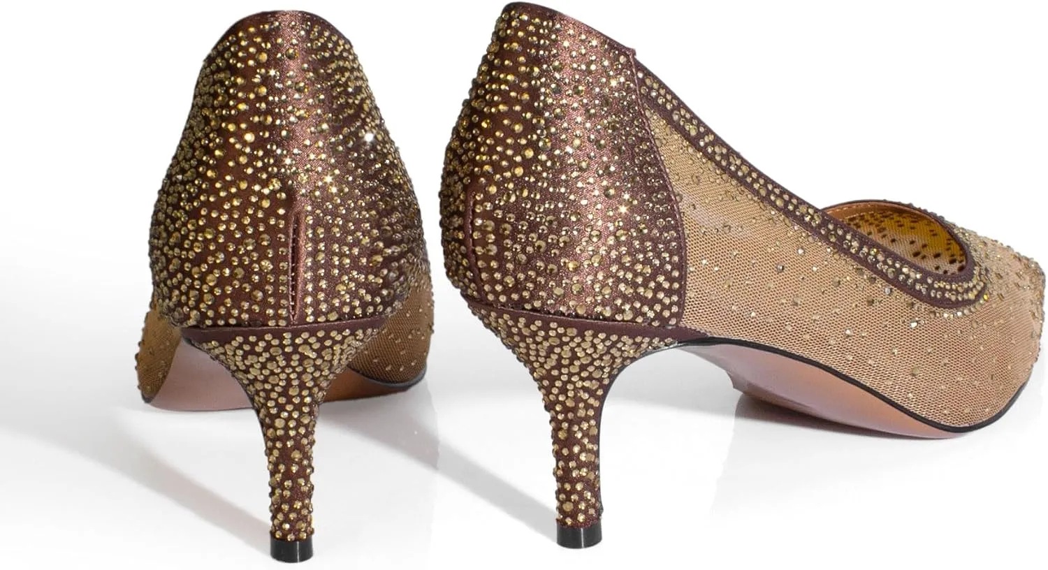 sarawill Women's Pointed Toe Mesh Kitten Heel Pumps Rhinestones Slip On Low Heel Party Office Dress Shoes for Women