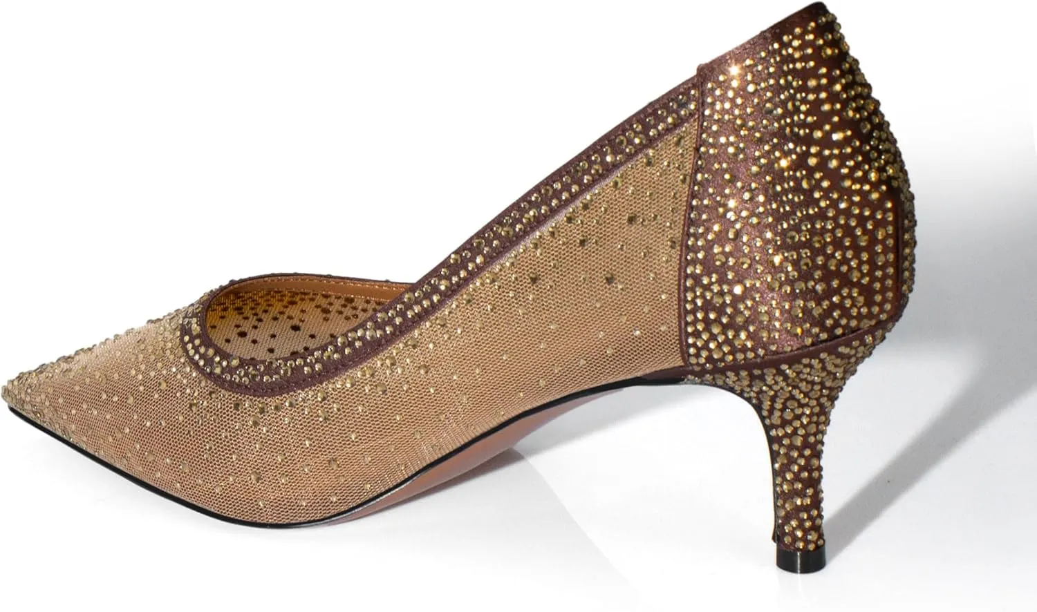 sarawill Women's Pointed Toe Mesh Kitten Heel Pumps Rhinestones Slip On Low Heel Party Office Dress Shoes for Women