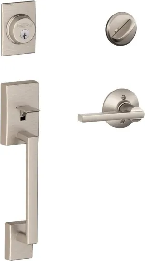 Schlage F60 V CEN 619 LAT Century Front Entry Handleset with Latitude Lever, Deadbolt Keyed 1 Side, Satin Nickel