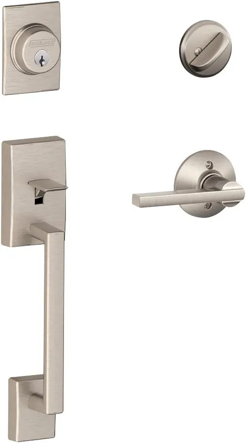 Schlage F60 V CEN 619 LAT Century Front Entry Handleset with Latitude Lever, Deadbolt Keyed 1 Side, Satin Nickel
