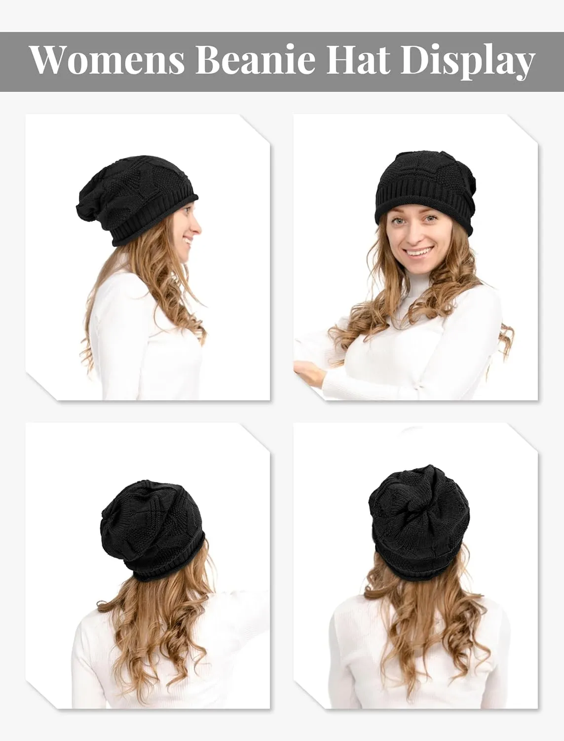 Senker Fashion 2 Pack Winter Slouchy Beanie for Women, Knit Beanies Warm Fleece Lined Chunky Oversized Skull Cap Gifts
