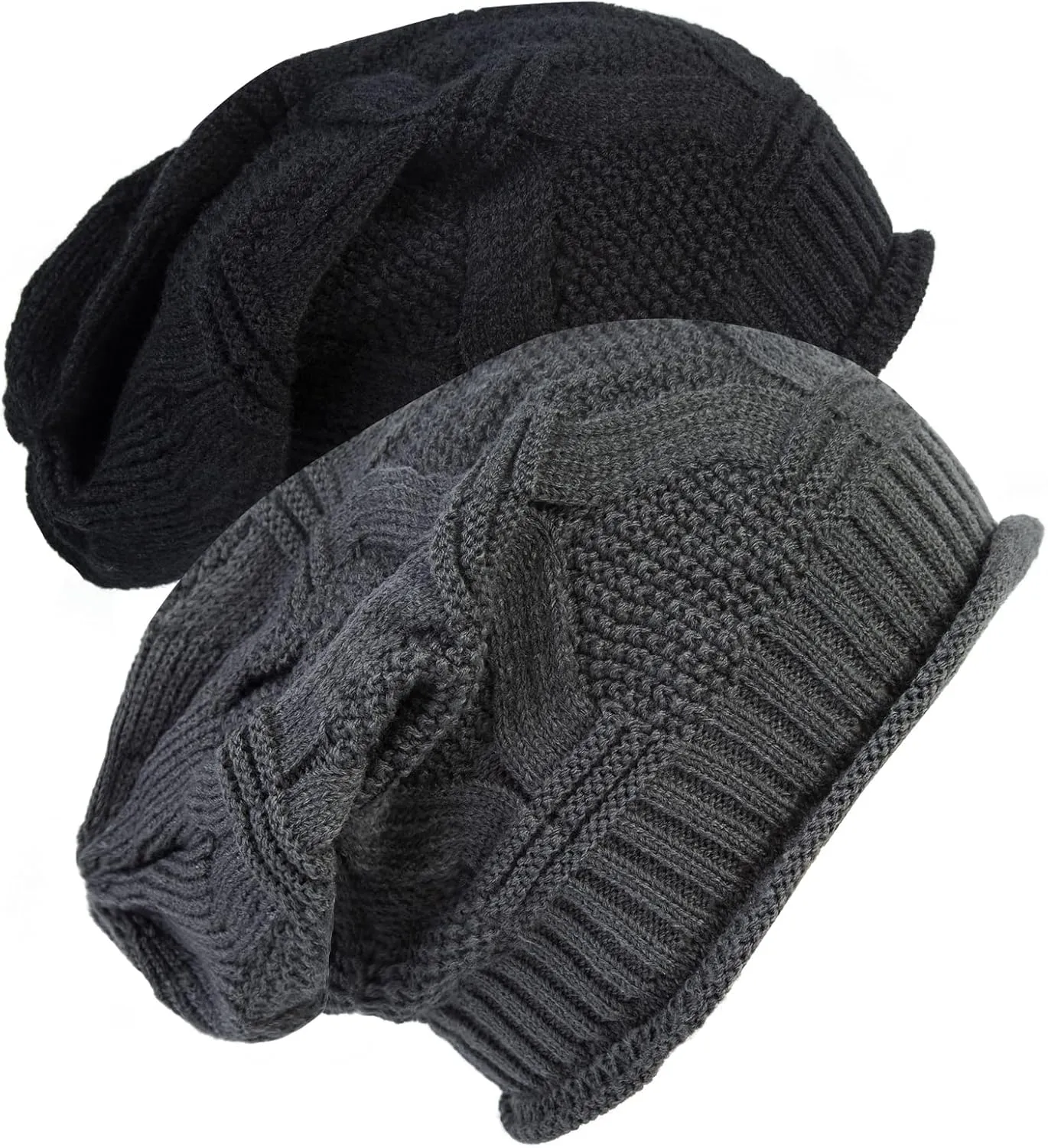 Senker Fashion 2 Pack Winter Slouchy Beanie for Women, Knit Beanies Warm Fleece Lined Chunky Oversized Skull Cap Gifts