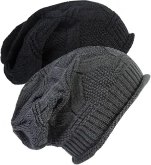 Senker Fashion 2 Pack Winter Slouchy Beanie for Women, Knit Beanies Warm Fleece Lined Chunky Oversized Skull Cap Gifts
