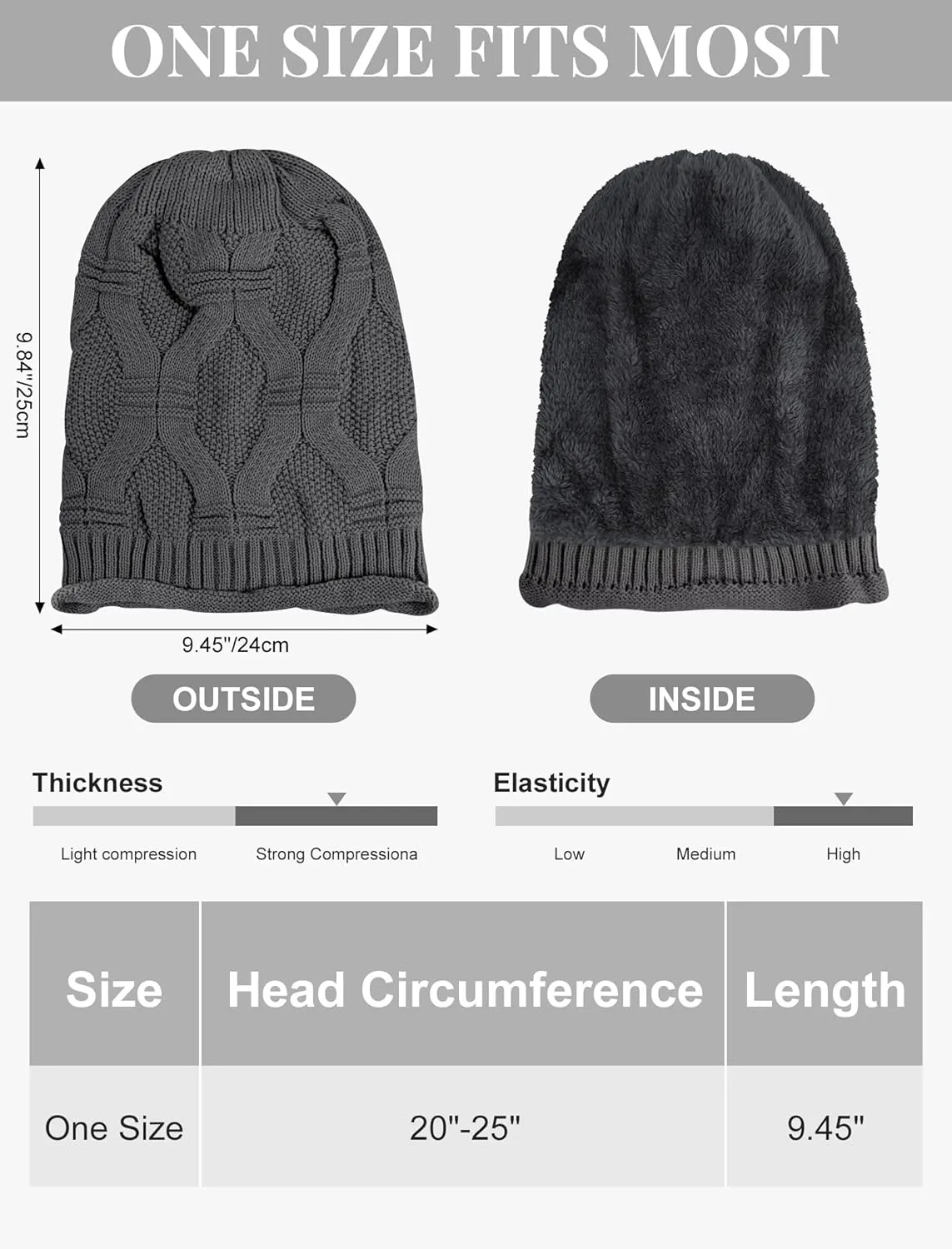 Senker Fashion 2 Pack Winter Slouchy Beanie for Women, Knit Beanies Warm Fleece Lined Chunky Oversized Skull Cap Gifts