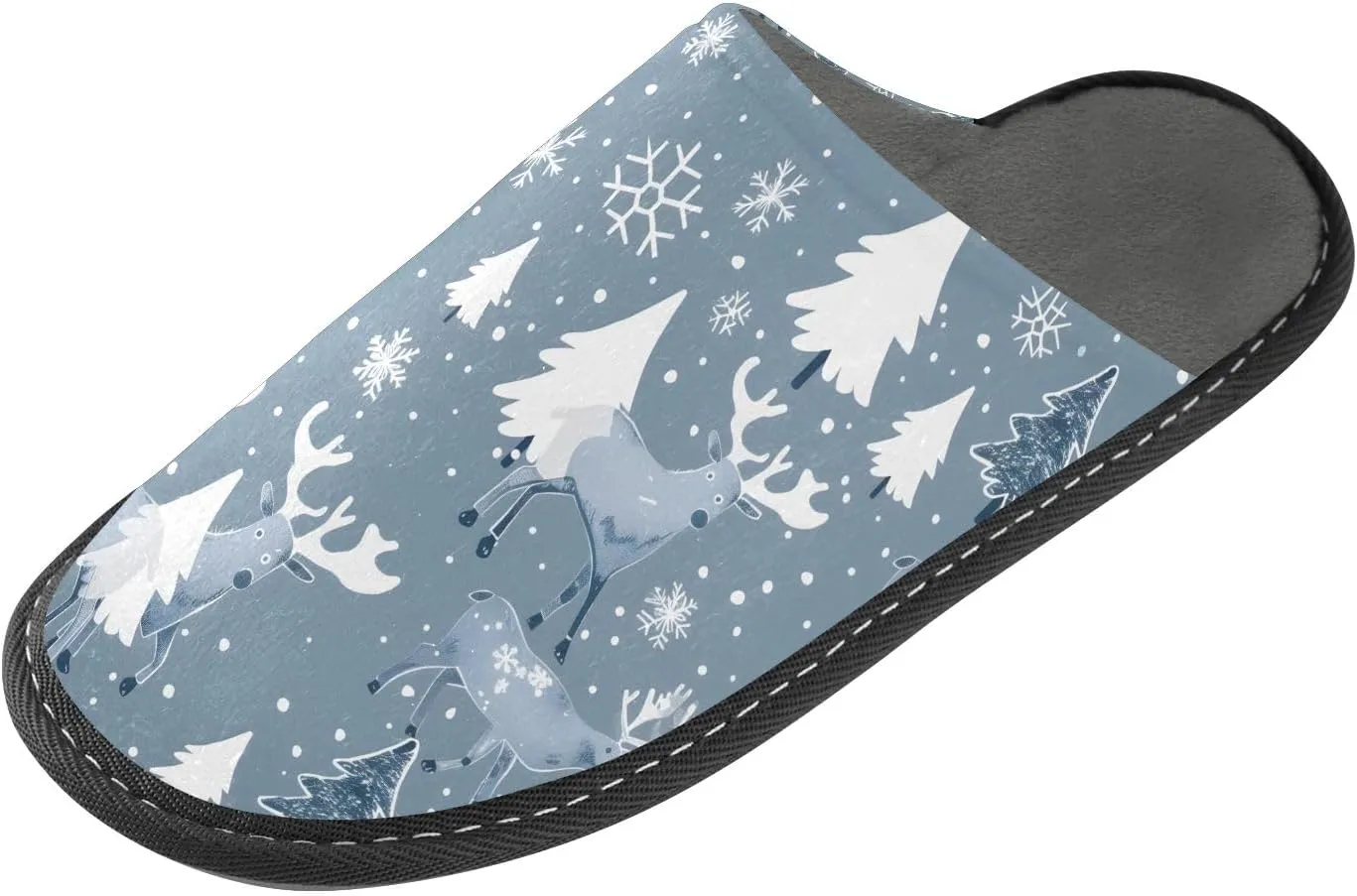 senya Grey Snowflakes Spruce Tree Fuzzy Slippers Soft Home Bedroom Slippers for Women Men House Shoes