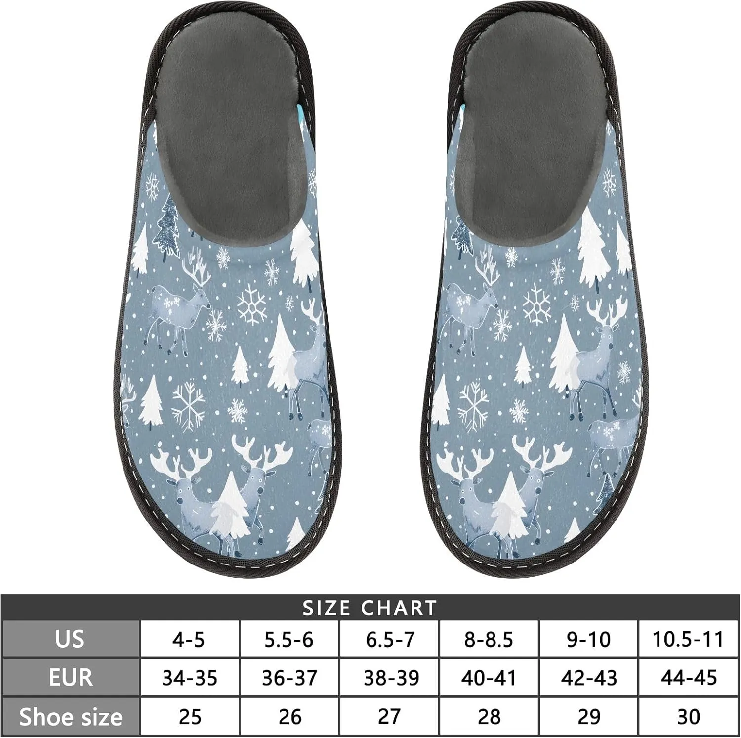 senya Grey Snowflakes Spruce Tree Fuzzy Slippers Soft Home Bedroom Slippers for Women Men House Shoes