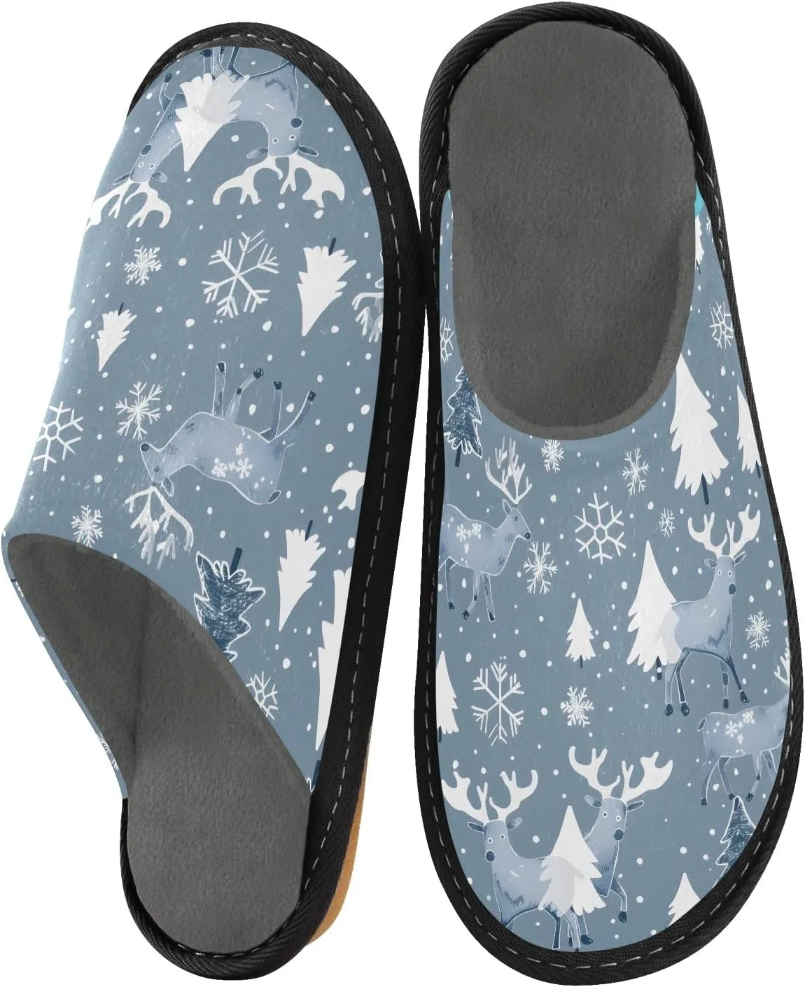 senya Grey Snowflakes Spruce Tree Fuzzy Slippers Soft Home Bedroom Slippers for Women Men House Shoes