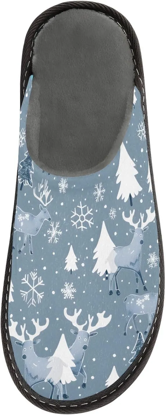 senya Grey Snowflakes Spruce Tree Fuzzy Slippers Soft Home Bedroom Slippers for Women Men House Shoes