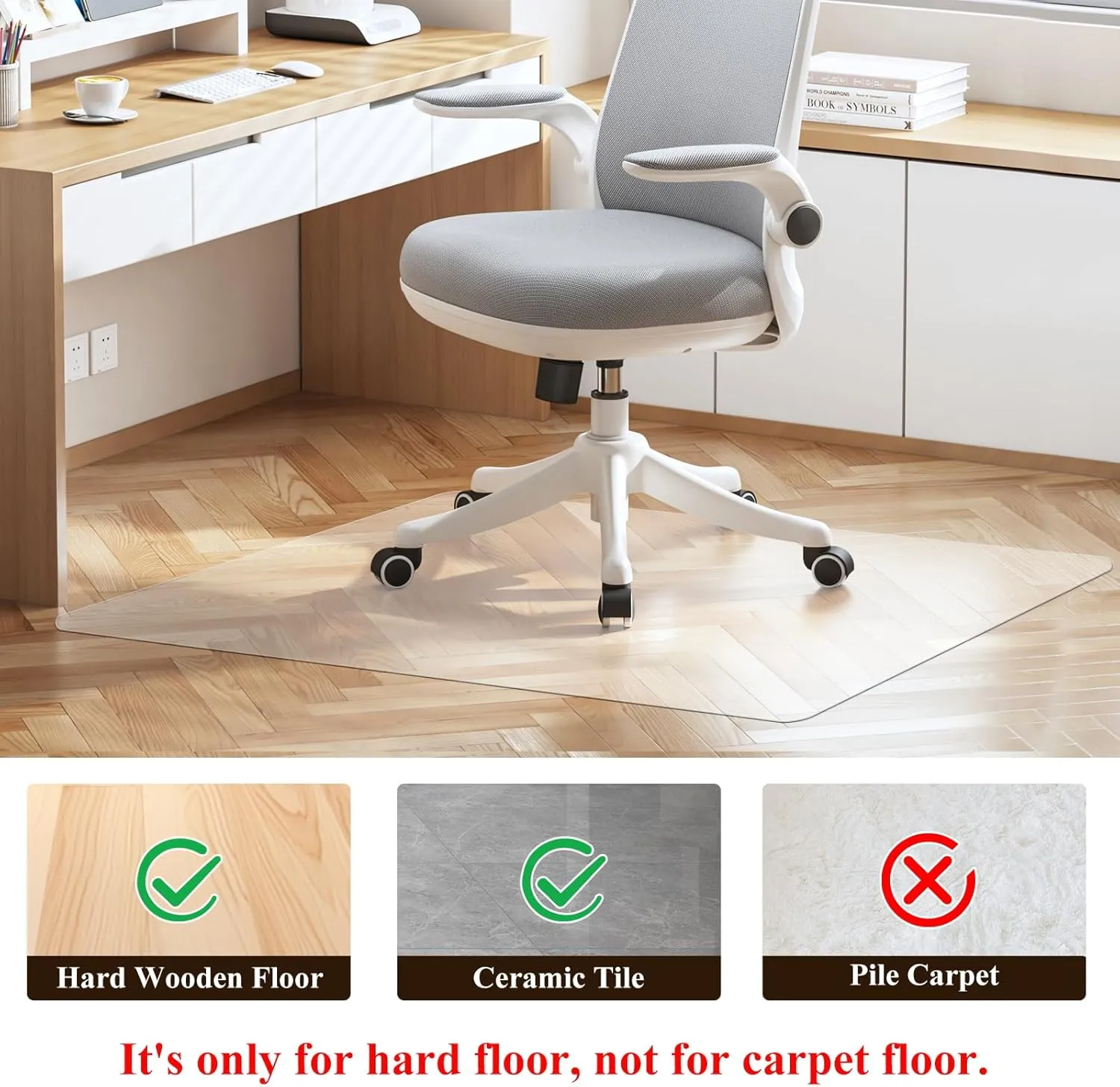 SHAREWIN Office Chair Mat for Hard Floors - 45''×53'',Heavy Duty Clear Wood/Tile Floor Protector PVC Transparent