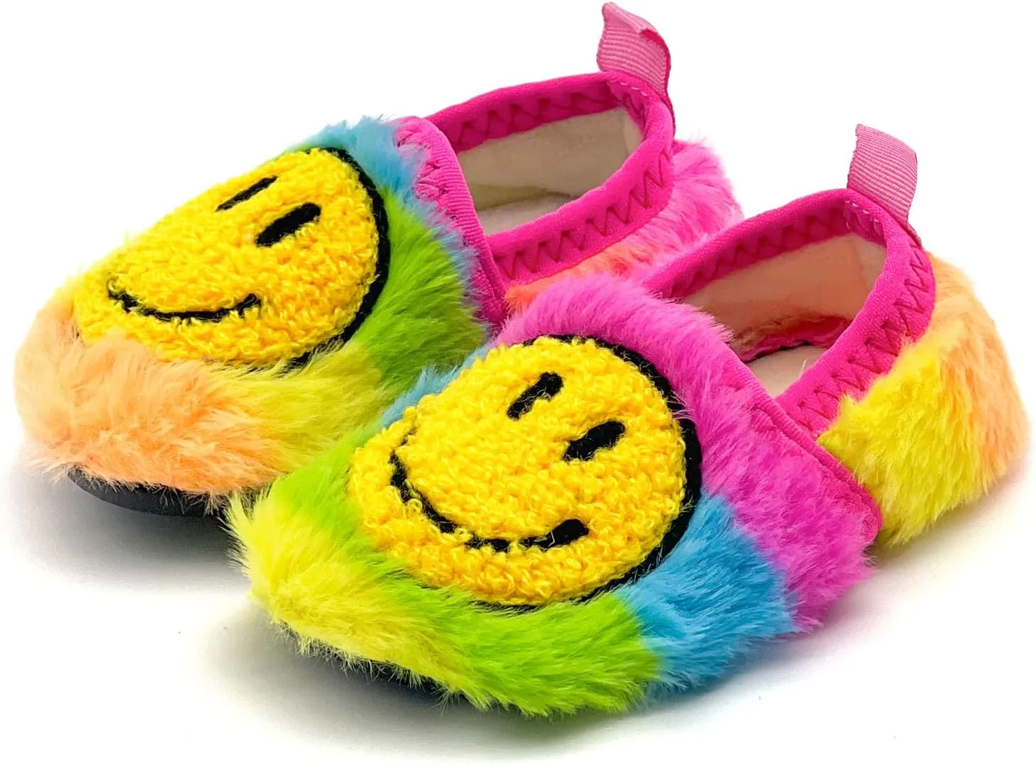 sharllen Smile Face Slippers Kids Girls Boys Plush Cute Warm Soft Happy Face Socks Slippers Shoes Fuzzy Cozy Non-Slip Toddler Slide Slippers for Little Big Kids Winter Indoor Outdoor