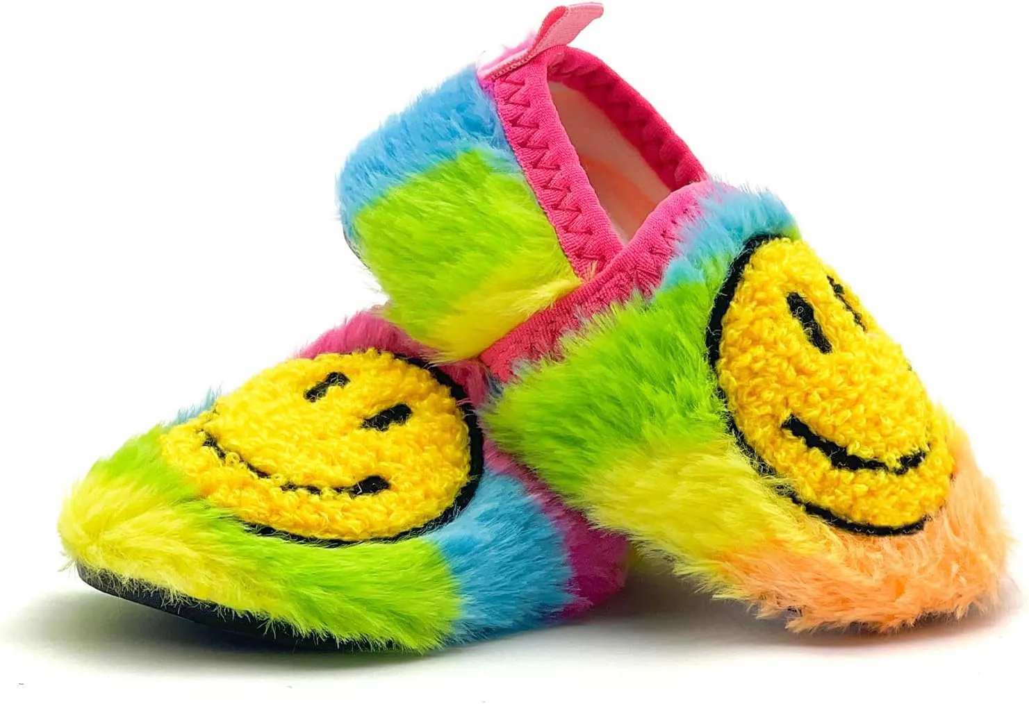 sharllen Smile Face Slippers Kids Girls Boys Plush Cute Warm Soft Happy Face Socks Slippers Shoes Fuzzy Cozy Non-Slip Toddler Slide Slippers for Little Big Kids Winter Indoor Outdoor