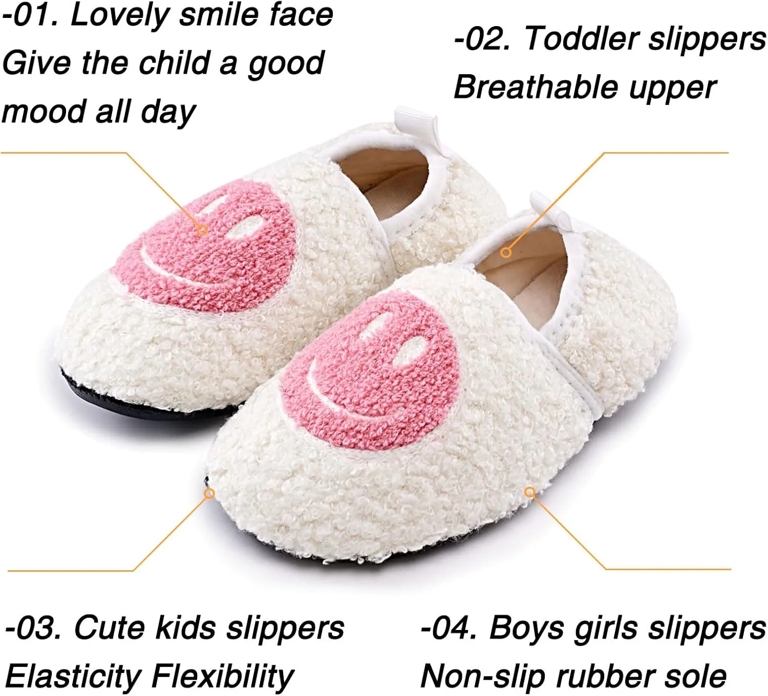 sharllen Smile Face Slippers Kids Girls Boys Plush Cute Warm Soft Happy Face Socks Slippers Shoes Fuzzy Cozy Non-Slip Toddler Slide Slippers for Little Big Kids Winter Indoor Outdoor