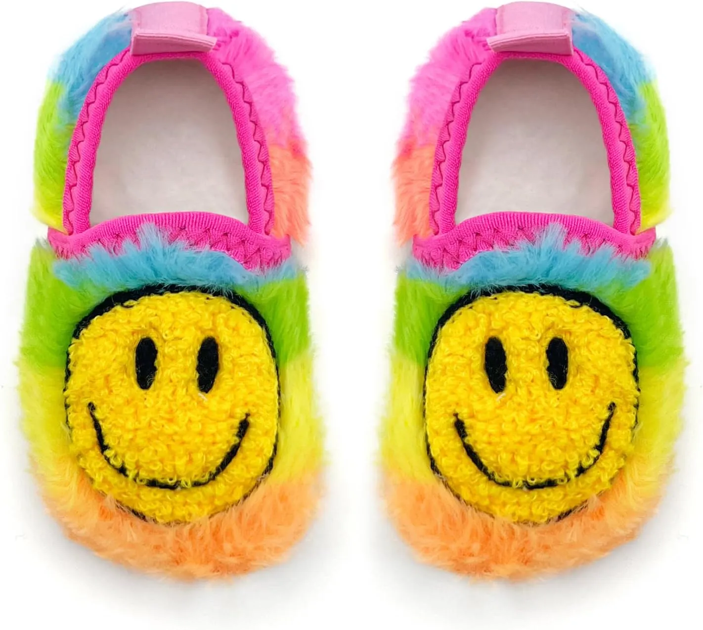 sharllen Smile Face Slippers Kids Girls Boys Plush Cute Warm Soft Happy Face Socks Slippers Shoes Fuzzy Cozy Non-Slip Toddler Slide Slippers for Little Big Kids Winter Indoor Outdoor