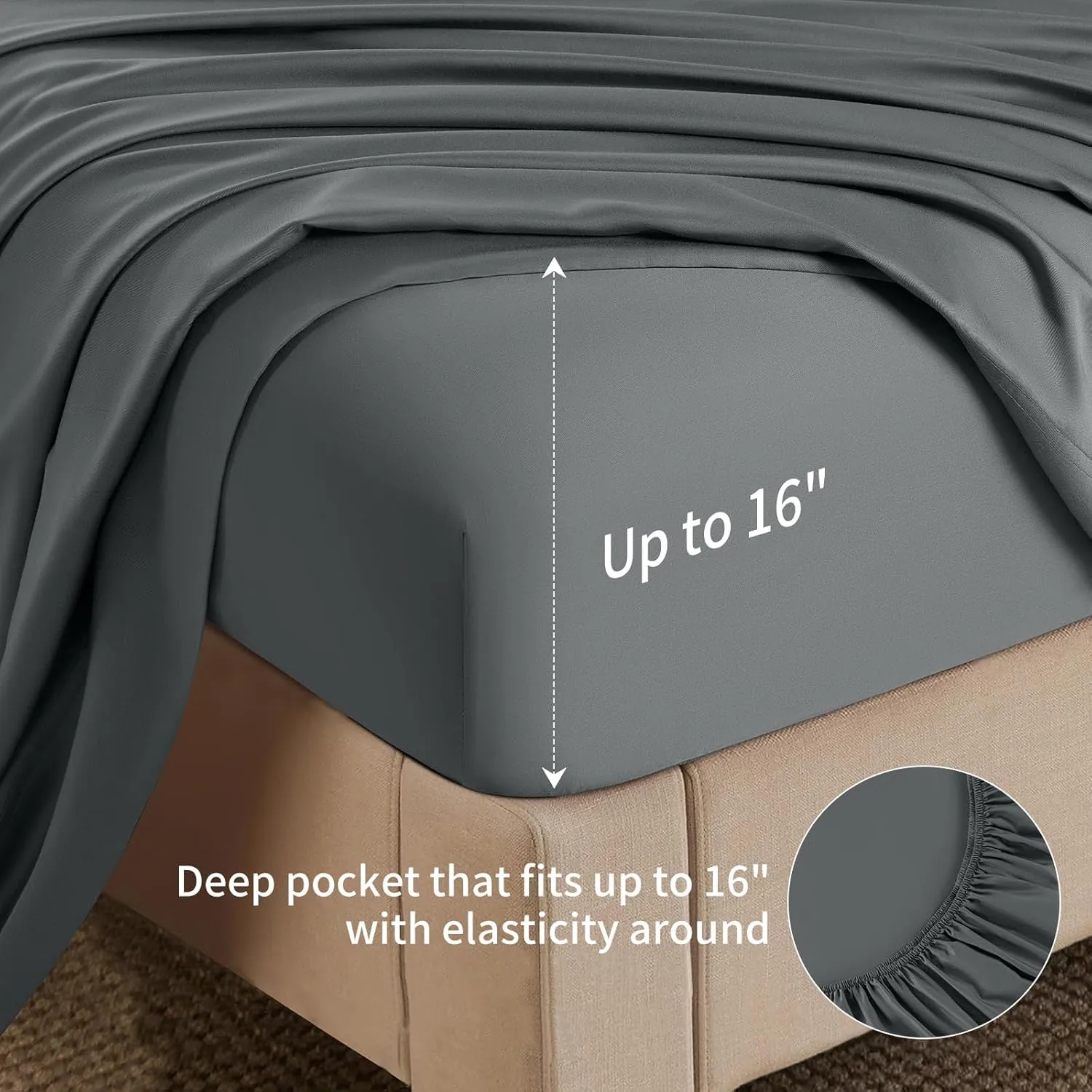 Shilucheng 6 Piece Queen Sheet Sets, Cooling Sheets, Blend Rayon Derived from Bamboo, Deep Pocket Up to 16", Breathable & Soft Bed Sheets, Hotel Silky Bedding Set, Dark Grey