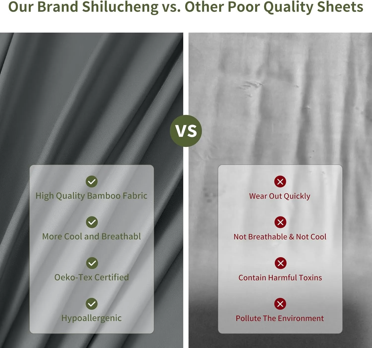 Shilucheng 6 Piece Queen Sheet Sets, Cooling Sheets, Blend Rayon Derived from Bamboo, Deep Pocket Up to 16", Breathable & Soft Bed Sheets, Hotel Silky Bedding Set, Dark Grey