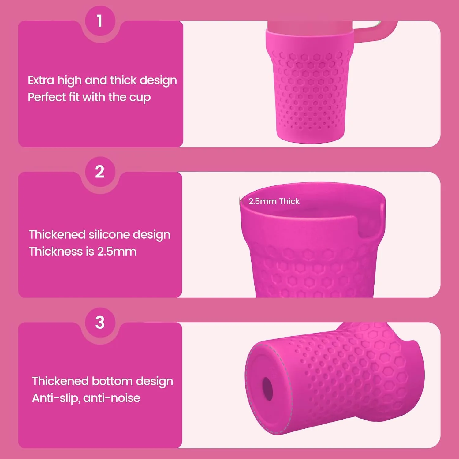 Silicone Boot for Stanley Cup 40oz, Hot Pink Neon Boot Sleeve Cover Fit with Stanley H2.0 and Quencher Adventure Tumbler Accessories (40 oz, Hot Pink)