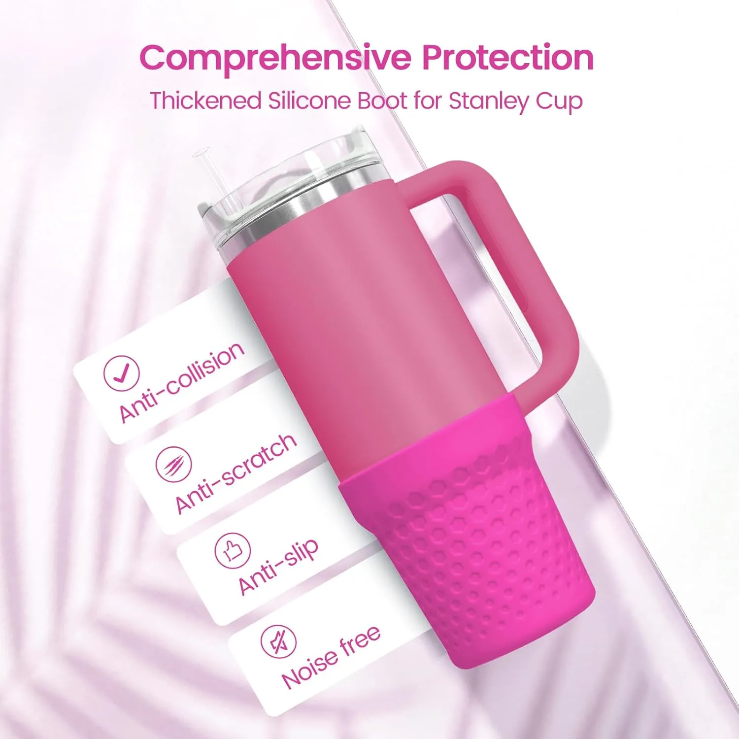 Silicone Boot for Stanley Cup 40oz, Hot Pink Neon Boot Sleeve Cover Fit with Stanley H2.0 and Quencher Adventure Tumbler Accessories (40 oz, Hot Pink)