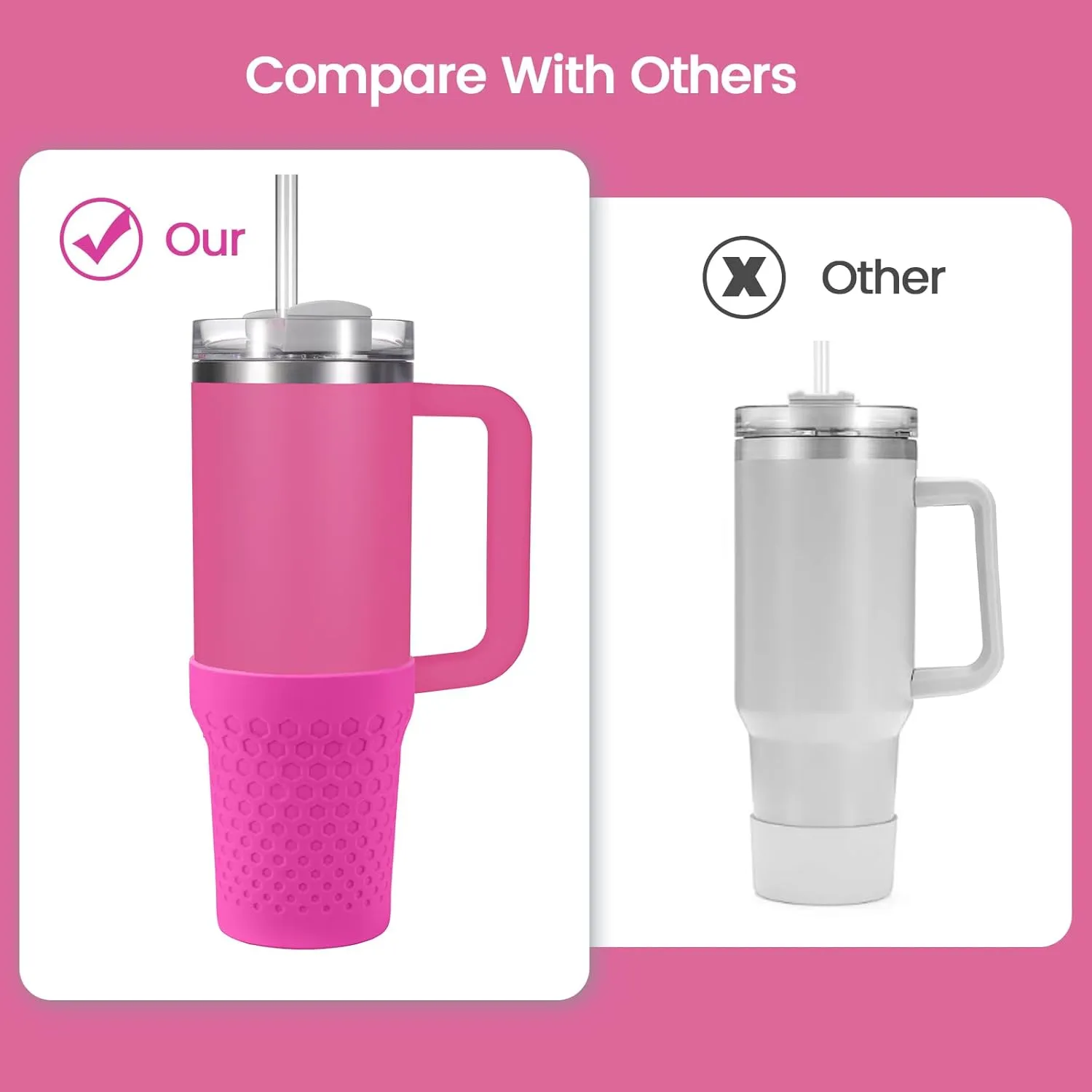 Silicone Boot for Stanley Cup 40oz, Hot Pink Neon Boot Sleeve Cover Fit with Stanley H2.0 and Quencher Adventure Tumbler Accessories (40 oz, Hot Pink)