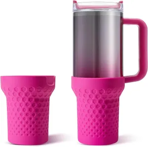 Silicone Boot for Stanley Cup 40oz, Hot Pink Neon Boot Sleeve Cover Fit with Stanley H2.0 and Quencher Adventure Tumbler Accessories (40 oz, Hot Pink)