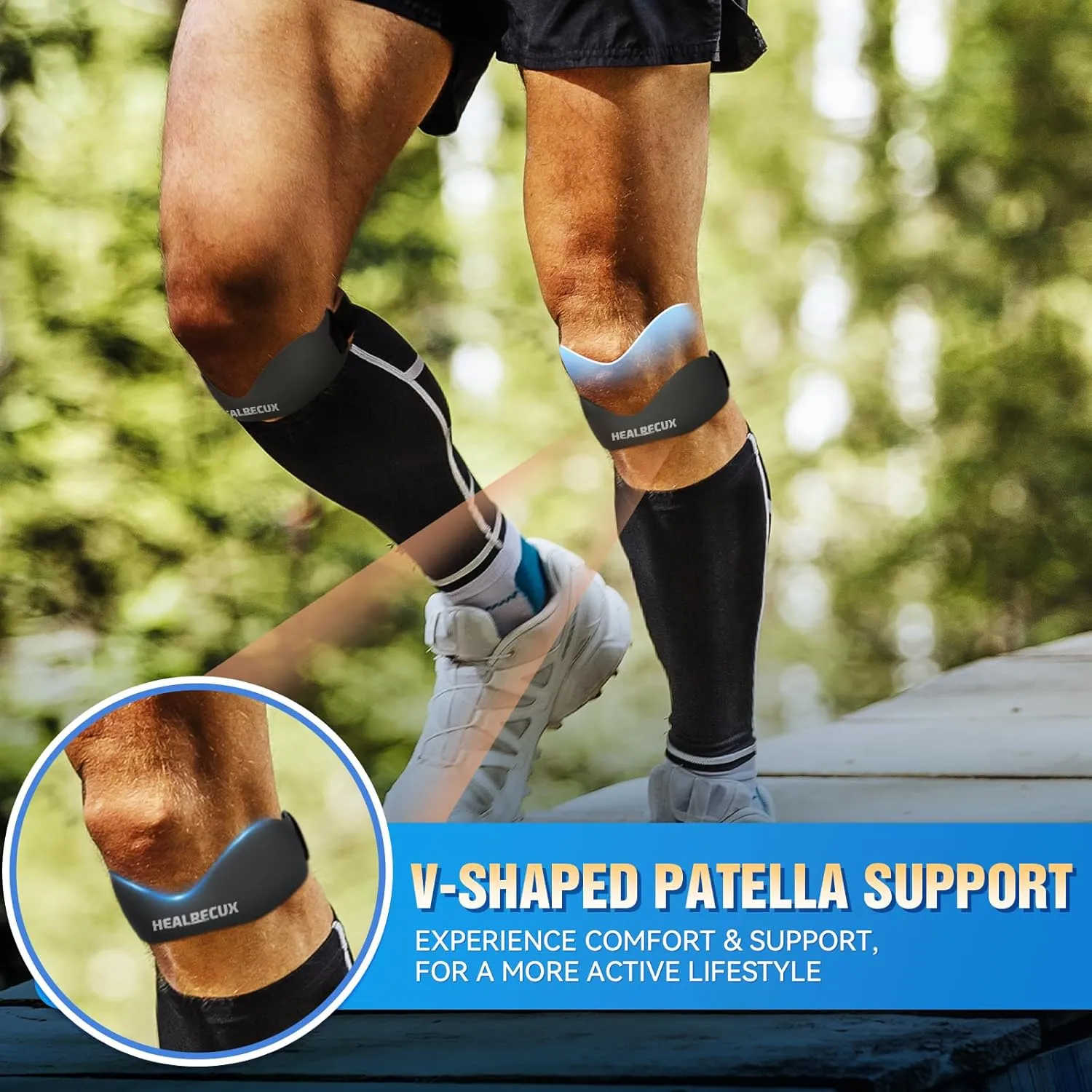 Silicone Patellar Tendon Support Strap, Adjustable Non-Slip Patella Band Stabilizer Knee Brace for Jumpers Knee, Tendonitis, Basketball, Volleyball, Squats, Black