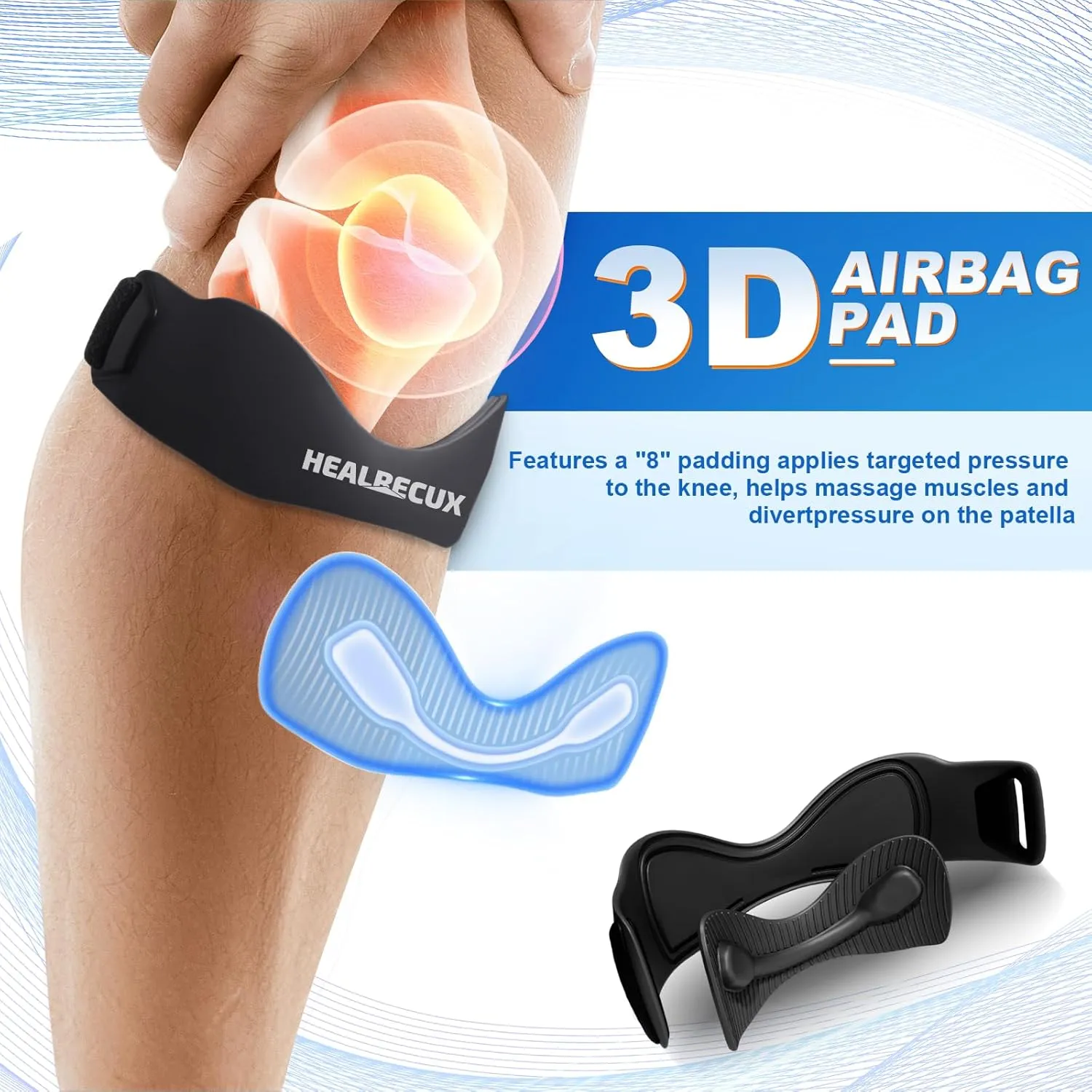 Silicone Patellar Tendon Support Strap, Adjustable Non-Slip Patella Band Stabilizer Knee Brace for Jumpers Knee, Tendonitis, Basketball, Volleyball, Squats, Black