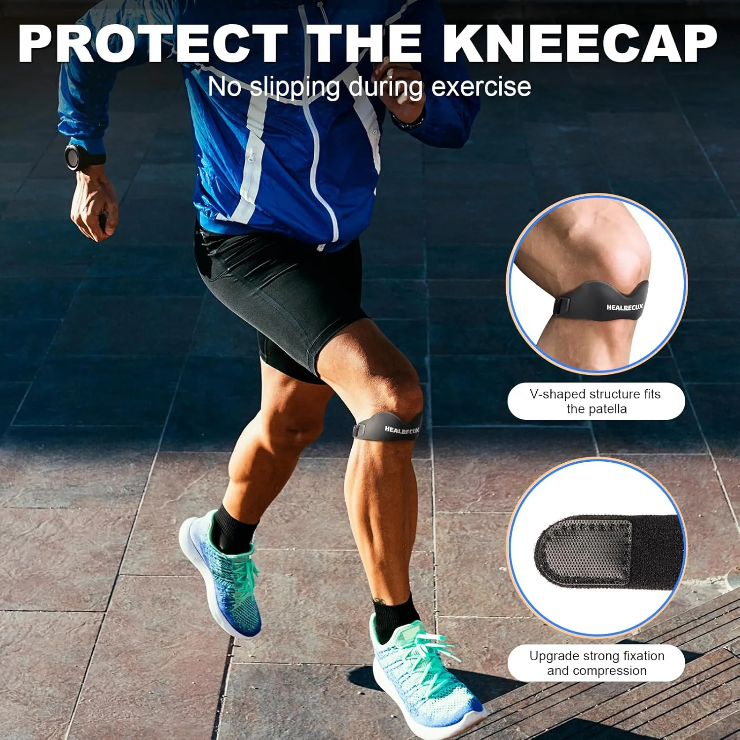 Silicone Patellar Tendon Support Strap, Adjustable Non-Slip Patella Band Stabilizer Knee Brace for Jumpers Knee, Tendonitis, Basketball, Volleyball, Squats, Black