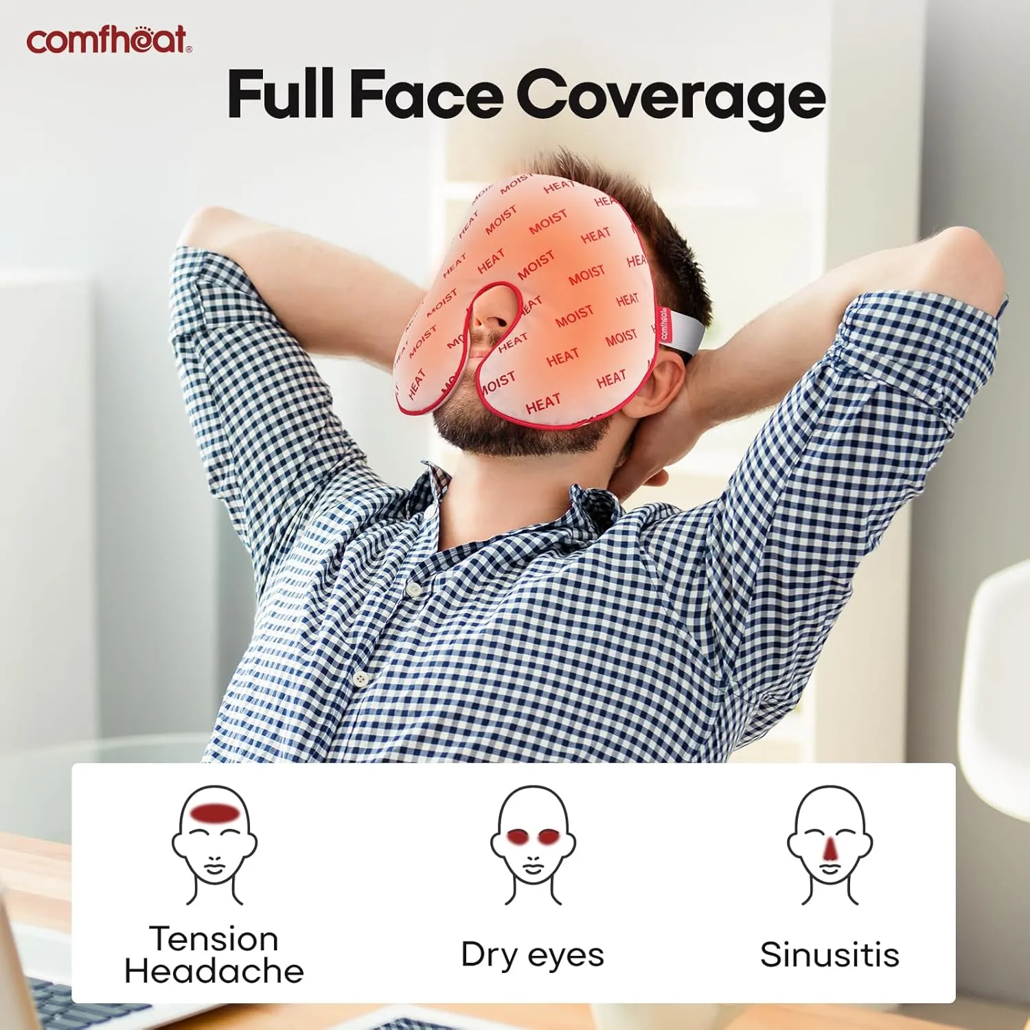 Sinus Mask, Warm Cold Compress for Sinus Relief, Weighted Microwavable Face Heating Pad Adjustable Strap Eye Pillow for Sinus Pressure & Relaxation, 100% Cotton Skin Friendly, Lavender Scent