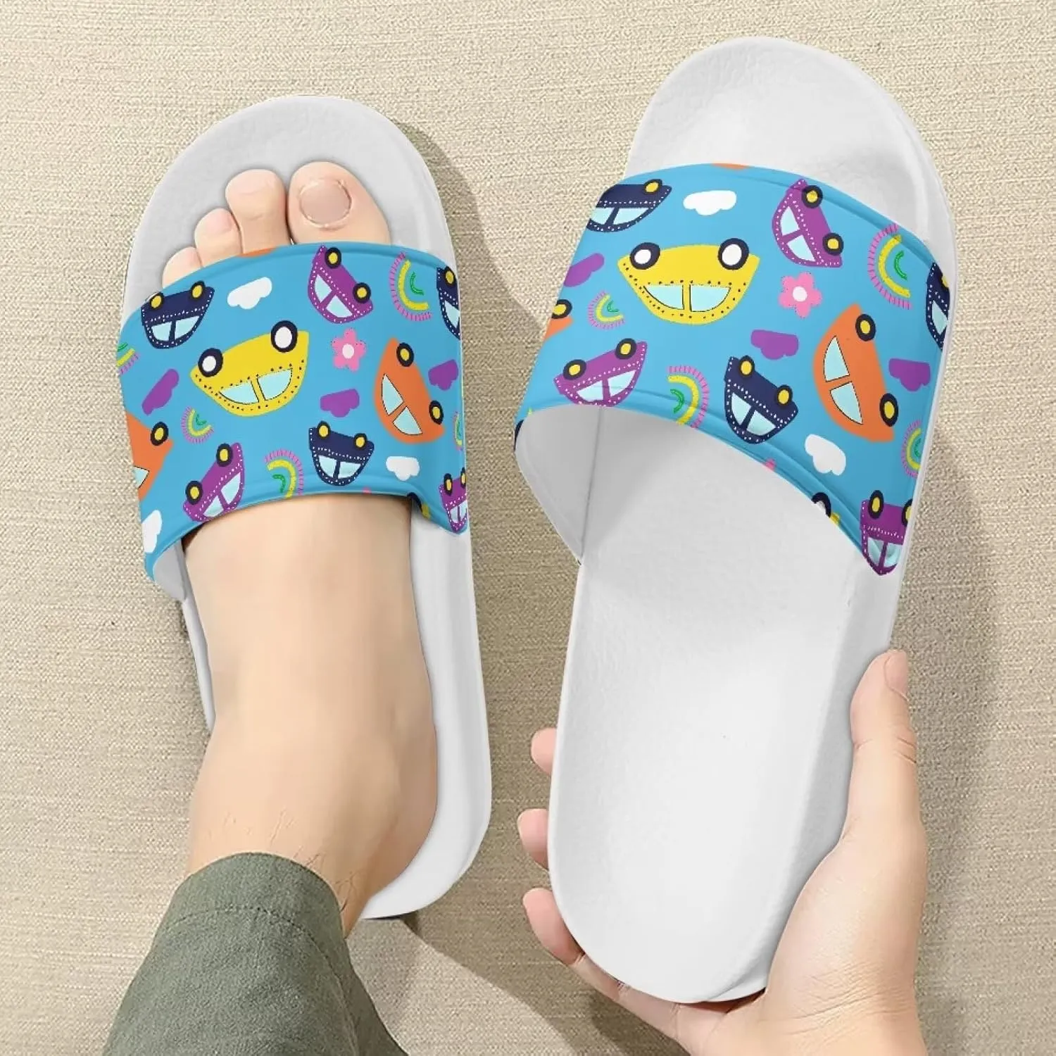 Slide Sandal for Men Boys Lightweight Casual Open Toe Flat Slides Shower Slippers for Home Bathroom Beach Pool
