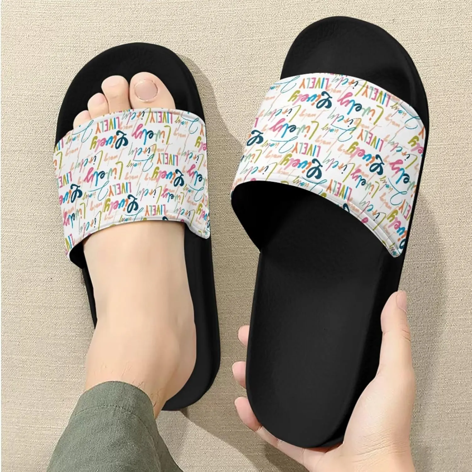 Slide Sandals Slippers for Women and Men, Cozy PU Uppers EVA Sole Non Slip Quick Drying Shower Shoes Bathroom Office