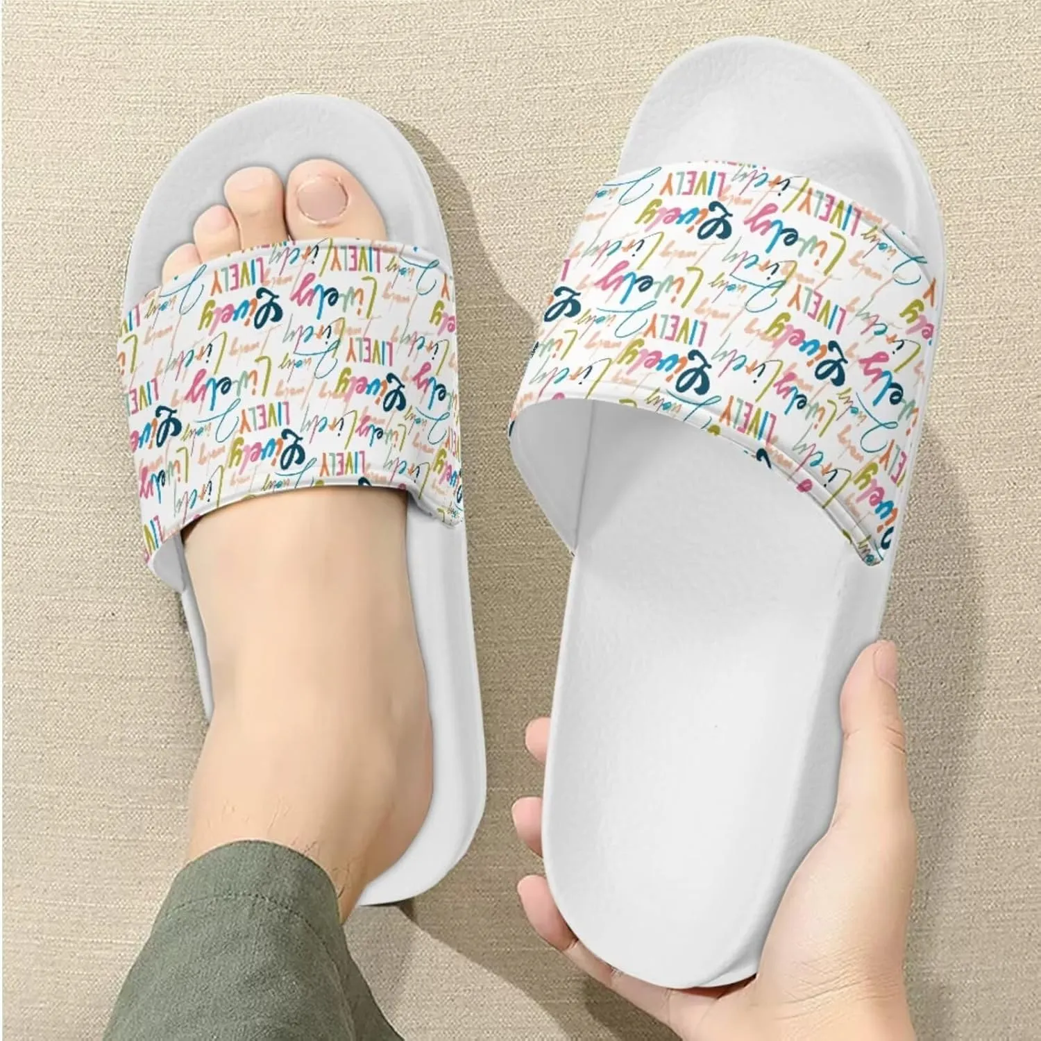 Slide Sandals Slippers for Women and Men, Cozy PU Uppers EVA Sole Non Slip Quick Drying Shower Shoes Bathroom Office