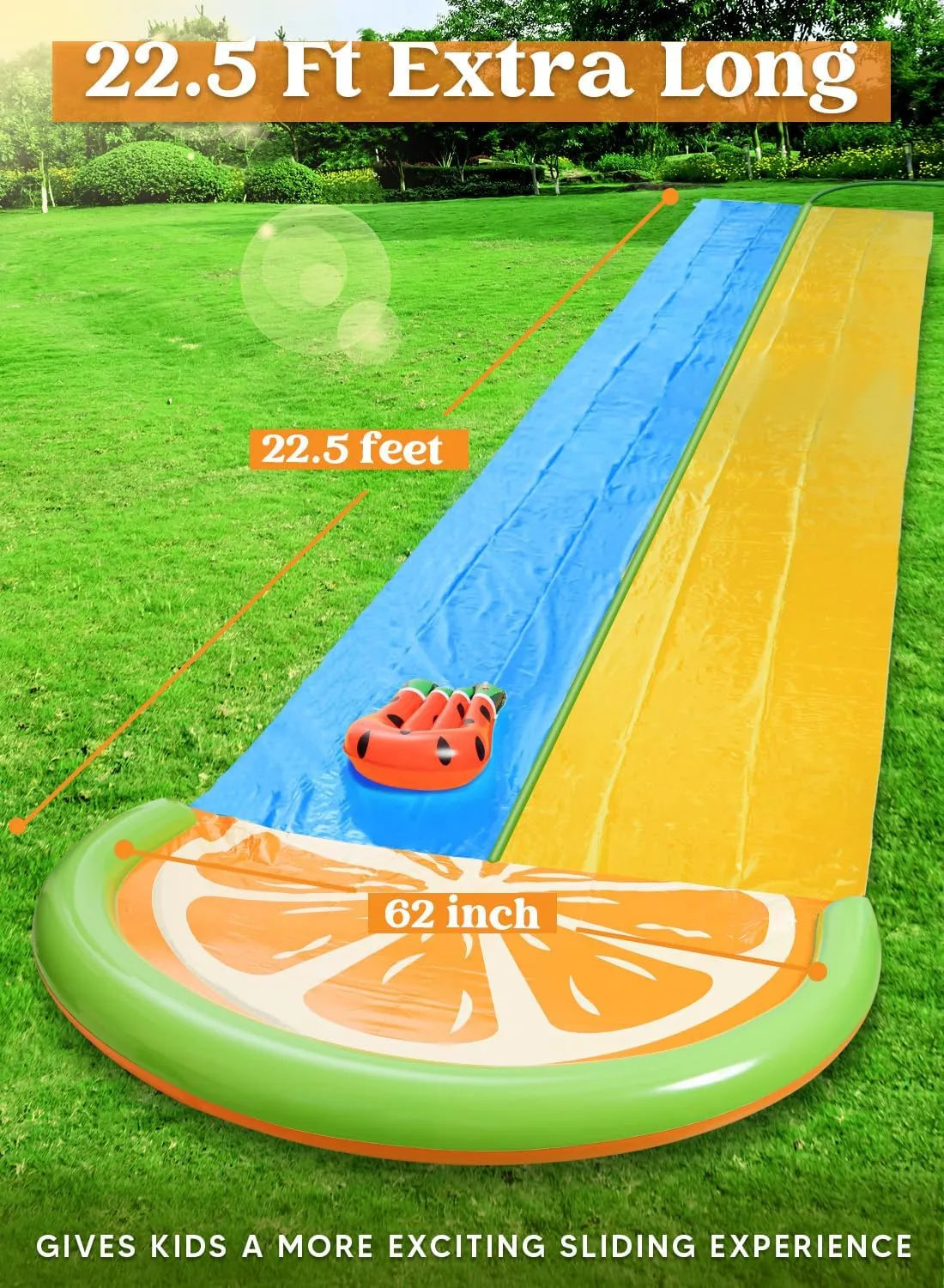 Sloosh Water Slides with 2 Inflatable Boards,22.5ft Double Lane Lawn Water Splash Slip and Slide with Advanced Sprinklers Summer Toy for Kids Adults Fun Backyard Summer Outdoor, Orange