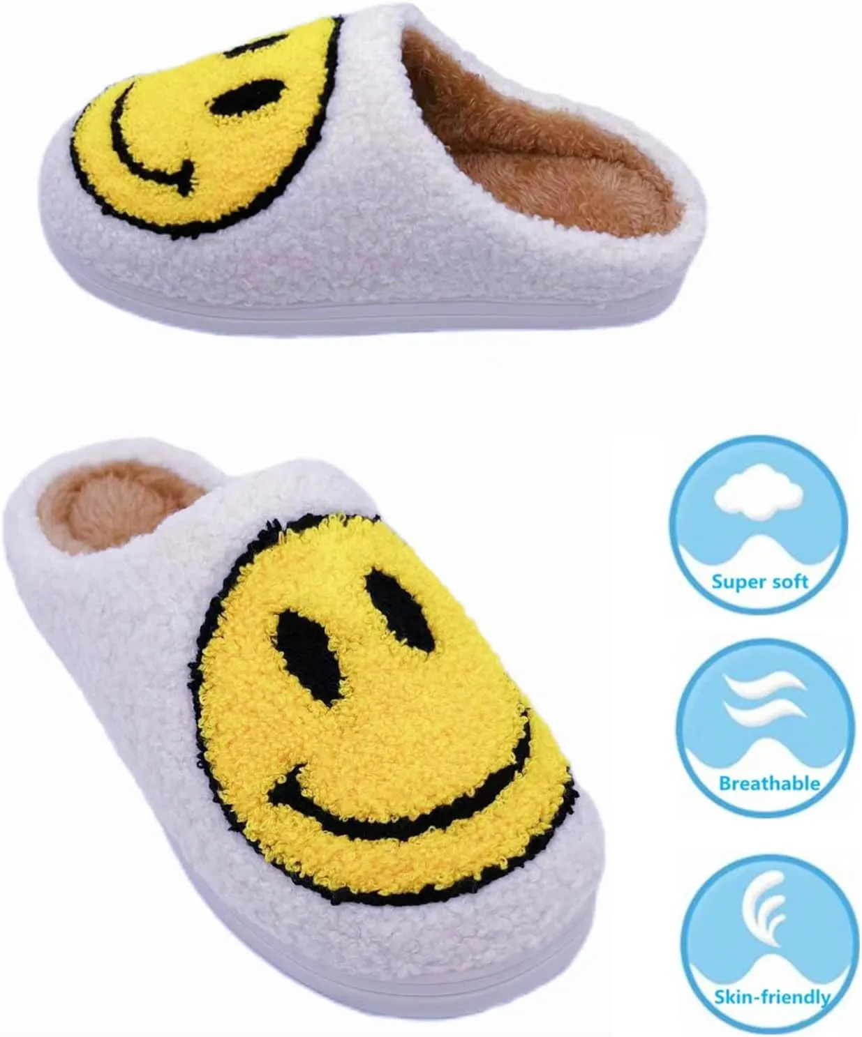 Smile Face Slippers Women Men Toddlers House Slippers for Kids Waterproof Sole Fuzzy Slide Boys Girls Slip-on Shoes for Women