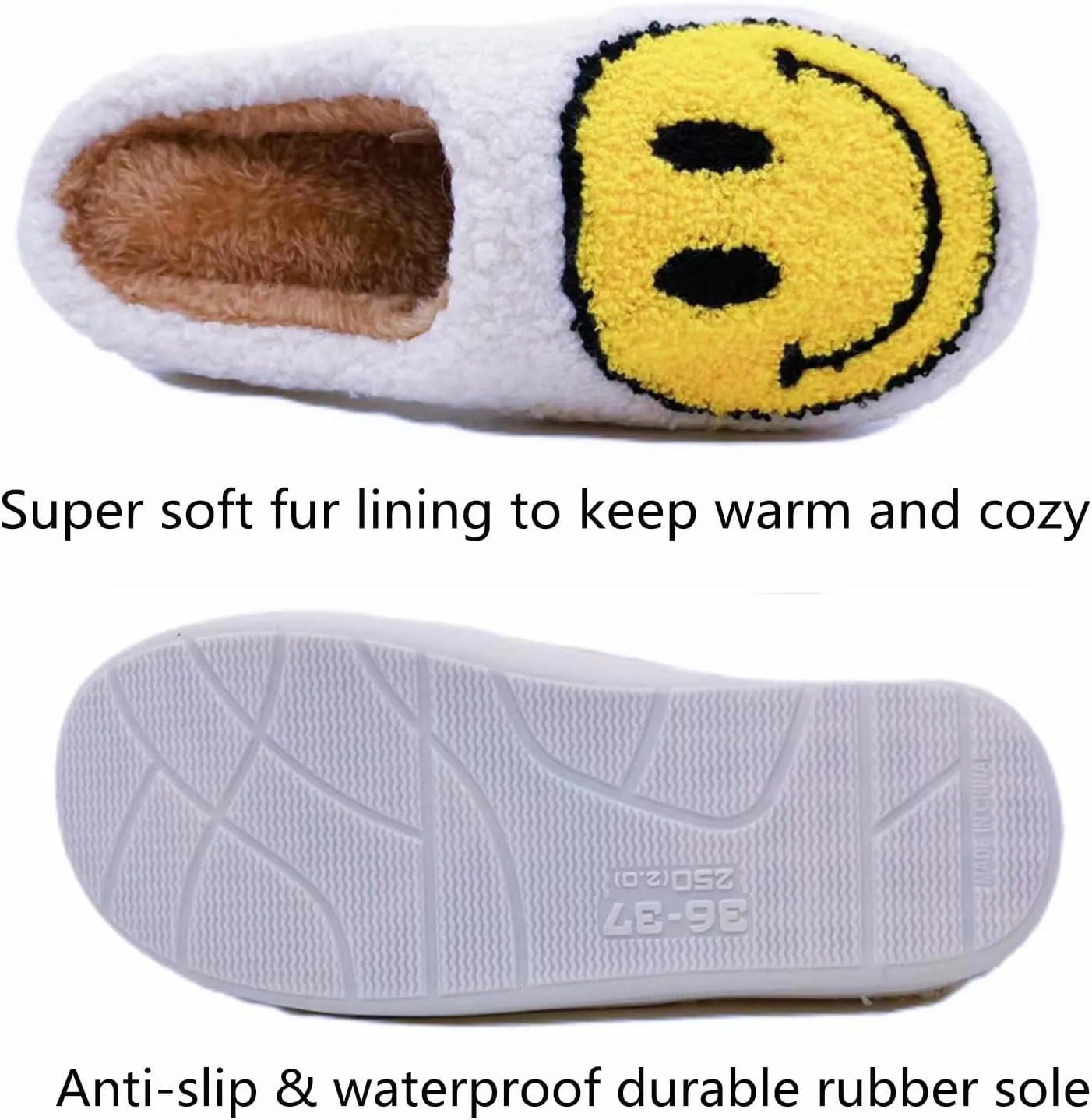 Smile Face Slippers Women Men Toddlers House Slippers for Kids Waterproof Sole Fuzzy Slide Boys Girls Slip-on Shoes for Women