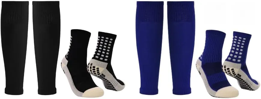 Soccer Socks Men, Anti Slip Soccer Socks, Grip Socks, Shin Guard Sleeves, Dual Pack