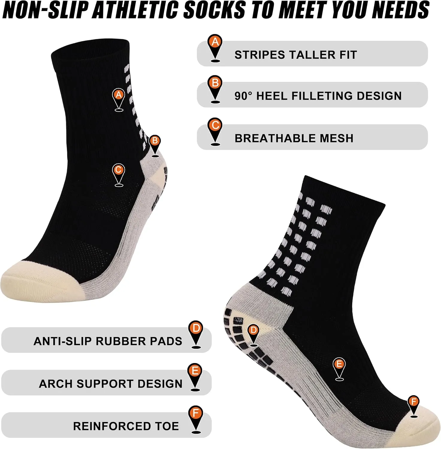 Soccer Socks Men, Anti Slip Soccer Socks, Grip Socks, Shin Guard Sleeves, Dual Pack