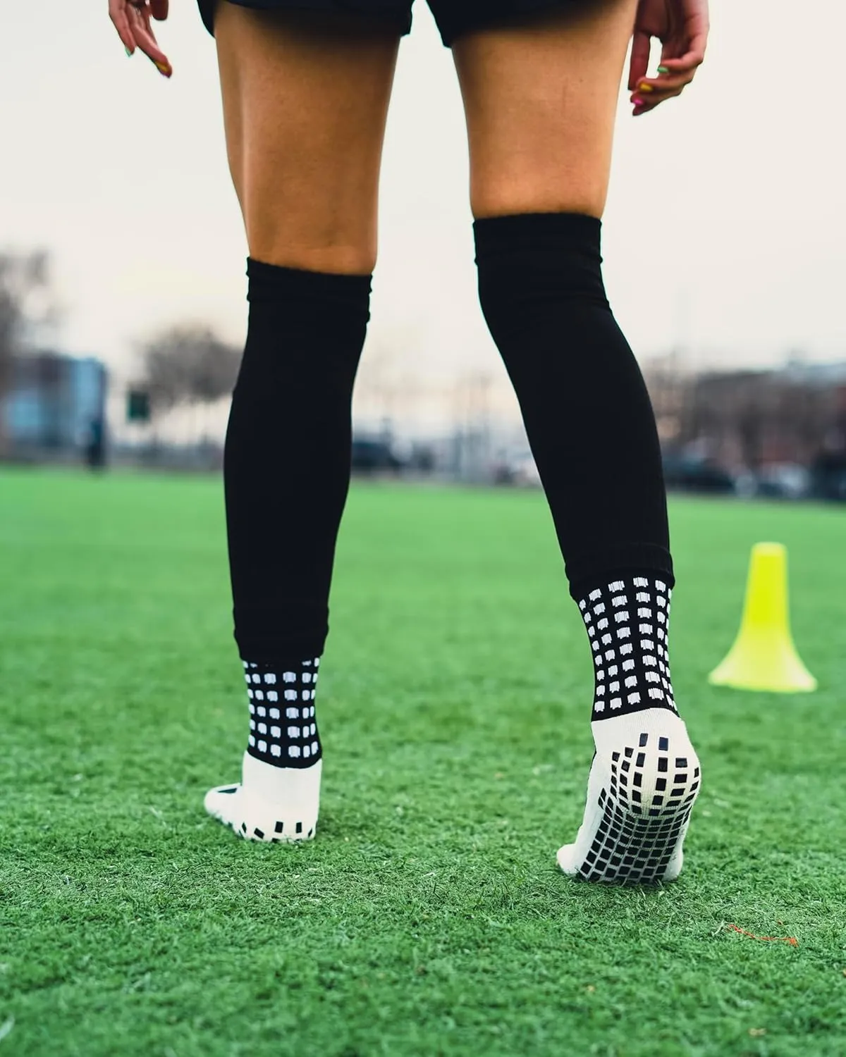 Soccer Socks Men, Anti Slip Soccer Socks, Grip Socks, Shin Guard Sleeves, Dual Pack