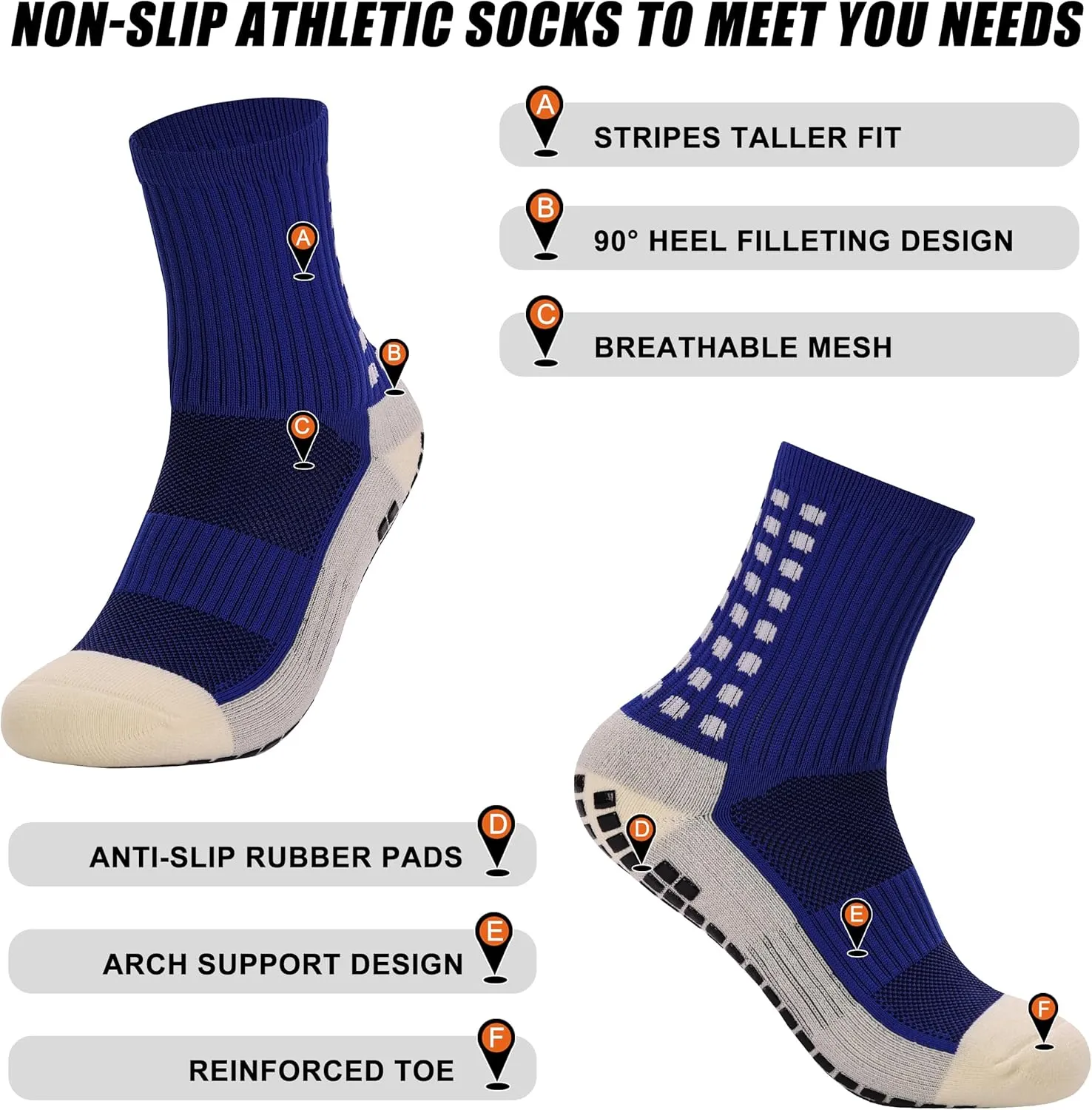 Soccer Socks Men, Anti Slip Soccer Socks, Grip Socks, Shin Guard Sleeves, Dual Pack